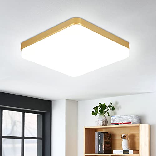 WTUOING 36W Gold LED Deckenleuchte, 5000K 4600LM Deckenlampe LED Kaltweiß Leuchte für Schlafzimmer Küche Flur Korridor Wohnzimmer, Ø23cm, Quadratisch von WTUOING