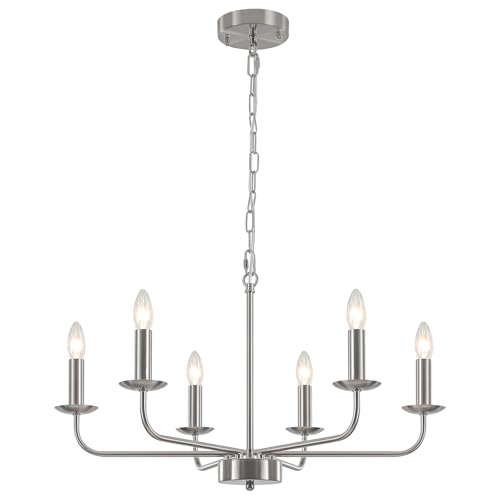 WTUOING Modern Kronleuchter Silber, 6 Flammig Kronleuchter Vintage Kerze Pendelleuchte Esstisch Hängelampe, Industrial Deckenlampe Hängend Lampe für Wohnzimmer Schlafzimmer Küche, Esszimmer, Flur von WTUOING