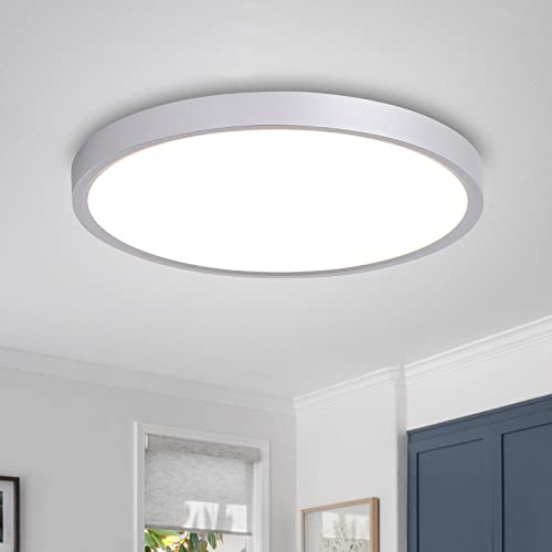 WTUOING LED Deckenleuchte Flach, 24W 5000K LED Deckenlampe Kaltweiß Ø30cm 2800LM Ultra Dünn Deckenleuchte für Wohnzimmer, Schlafzimmer, Küche, Flur, Keller, Balkon, Silber von WTUOING