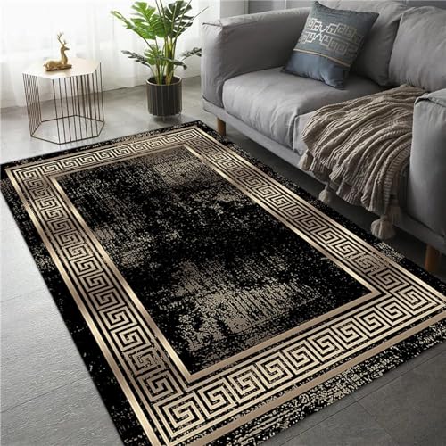 WTVBHF Böhmischer Abstrakter Luxus-Teppich Mit Schwarzem Goldgitter, Moderner Modischer Teppich Mit Geriebener Goldfolienstruktur, Geeignet Für Den Flur Im Wohnzimmer Büro Balkon-150x240cm von WTVBHF