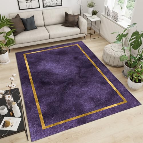 WTVBHF Eleganter Einfacher Geometrischer Dekorativer Innenteppich Mit Violettem Goldrand, Moderner Teppich Mit Modischer Textur Akzentbereich, Geeignet Für Schlafzimmer Und Büros-120x170cm von WTVBHF