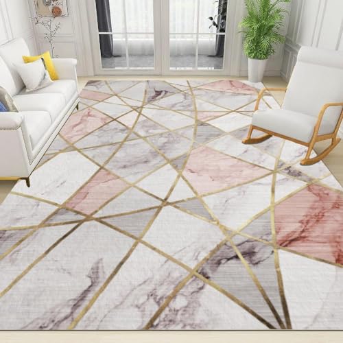 WTVBHF Europäischer Romantischer Teppich Mit Geometrischer Textur Aus Rosa Marmor, Luxuriöser, Abstrakter Schlafzimmerteppich Mit Unregelmäßigem, Für Wohnzimmer, Kinderzimmer Und Studio-140x200cm von WTVBHF