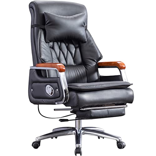 Chefsessel Big and Tall 90°-155° Winkelverstellung Bürostuhl, Bürostühle aus echtem Leder, Drehstuhl, Tragkraft 200kg/440.9lbs (Color : Black, Size : 114-120 * 52cm) von WTXHYY