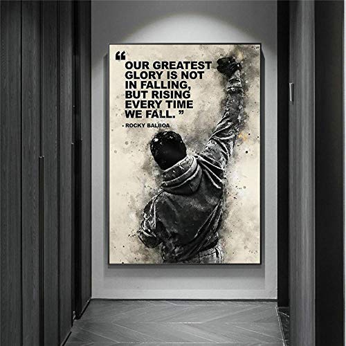 WTYBGDAN Schwarz Weiß Rocky Balboa Boxen Leinwand Drucken Poster und Drucke Motivierende Poster Wandkunst für Schlafzimmer Dekor | 50x70cm / Kein Rahmen von WTYBGDAN