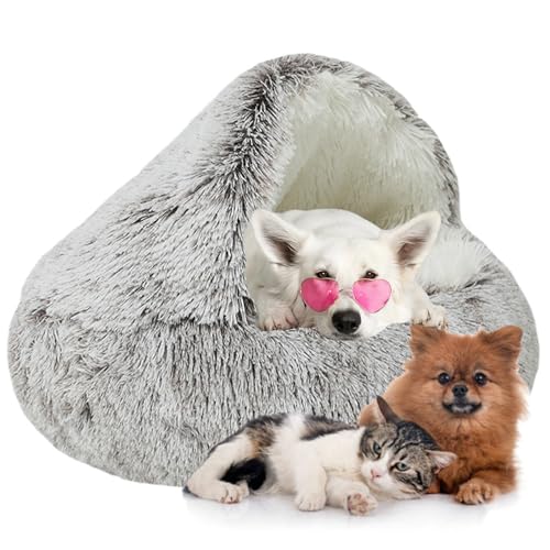 Flauschiges Hundehöhle, Katzenbett Flauschig Anti-Angst-Indoor-Runde Katzenbett - Wasserdichter Boden für Kleine/Mittlere/Große Hunde oder Katzen (Color : Brown, Size : 25.5" 65cm) von WTZHHK