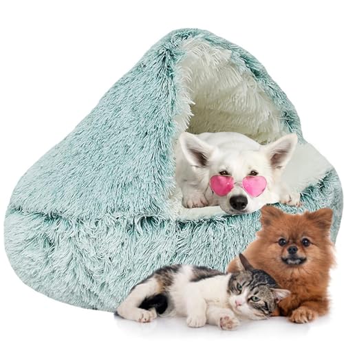 Flauschiges Hundehöhle, Katzenbett Flauschig Anti-Angst-Indoor-Runde Katzenbett - Wasserdichter Boden für Kleine/Mittlere/Große Hunde oder Katzen (Color : Green, Size : 19.5" 50cm) von WTZHHK