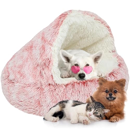 Flauschiges Hundehöhle, Katzenbett Flauschig Anti-Angst-Indoor-Runde Katzenbett - Wasserdichter Boden für Kleine/Mittlere/Große Hunde oder Katzen (Color : Pink, Size : 19.5" 50cm) von WTZHHK