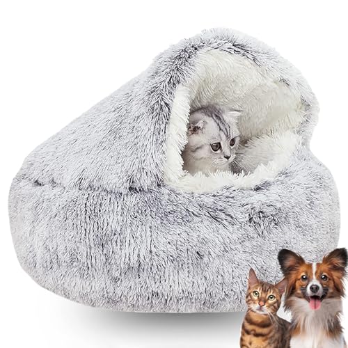 Flauschiges Hundehöhle Wärme und Geborgenheit Katzenbett Flauschig mit Kapuzenbezug Cat Bed für Kleine Hunde und Kätzchen Wasser und Schmutzabweisende Basis (Color : Gray, Size : 15.74in)… von WTZHHK