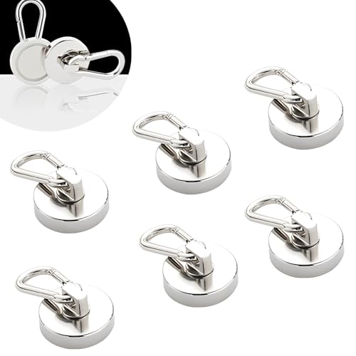 WTZWYFWJ Magnethaken Extra Stark, 6 Stück Neodym Magnet Haken 25 mm, Zugkraft Starke Karabiner Drehbar Magnetischer Haken, Magnet mit Haken für Kühlschränke Küchen Garage Camping von WTZWYFWJ