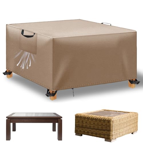 WUAYAMI Gartenmöbel Abdeckung wasserdichte Abdeckplane Gartenmöbel Winddicht Anti-UV Schwerlast 420D -Oxford Gewebe für Sitzgruppe Gartentische Terrassenmöbel Khaki, 150x150x74 von WUAYAMI