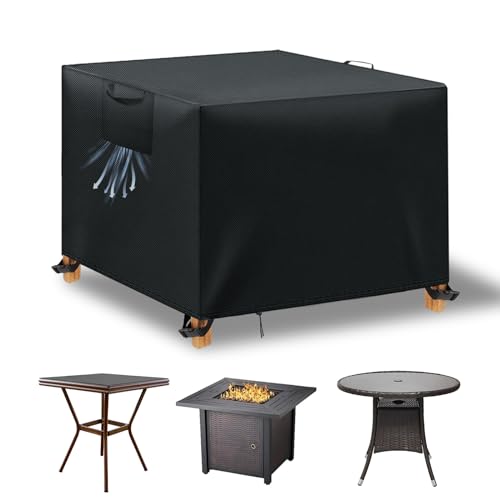 WUAYAMI Gartenmöbel Abdeckung wasserdichte Abdeckplane Gartenmöbel Winddicht Anti-UV Schwerlast 420D -Oxford Gewebe für Sitzgruppe Gartentische Terrassenmöbel Schwarz, 90x90x90 von WUAYAMI