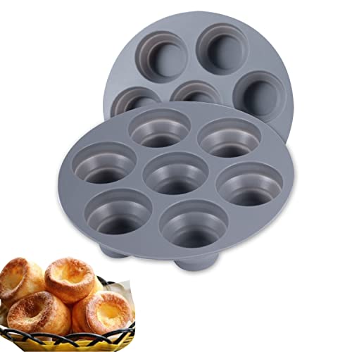 WUBAYI 2 Stück tiefe und Jumbo-Muffinformen, runde 7 Tassen, Silikonformen, Backformen, Yorkshire Pudding-Tablett, antihaftbeschichtetes Cupcake-Tablett, 18 x 18 x 3 cm von WUBAYI
