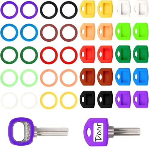 WUBAYI 40 Stück Schlüsselkappen-Kennzeichnungs-Set, 10 helle Farben, 24-28 mm Ringe und Abdeckungen, tragbares platzsparendes Design von WUBAYI