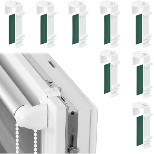 WUBAYI 8 Stück Rollobeschläge - ohne Bohren Klebe-Klemmhalterungen Set für Doppelrollos, Klemmträger Haken an PVC-Fenster & Schärpen von WUBAYI