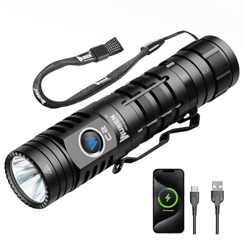 WUBEN C2 Taschenlampe LED Aufladbar Extrem Hell 2000 Lumen, Taktische Taschenlampen USB C Batteriebetrieben, 7 Modi IP68 Wasserdicht Flashlight für Camping Telefon Aufladen Outdoor Notfälle(4800mAh) von WUBEN