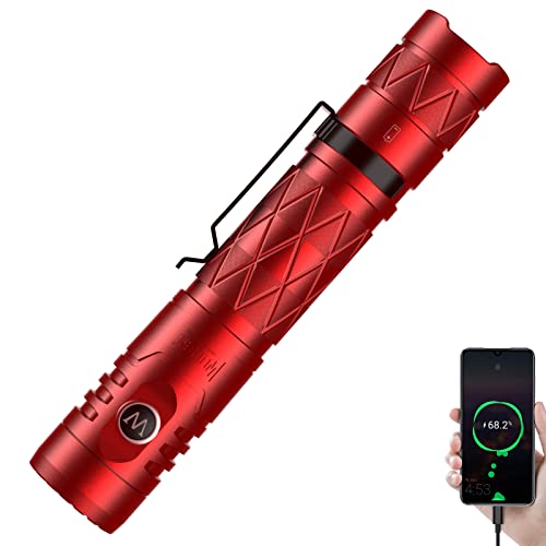WUBEN E12R Taschenlampe LED 1200 Lumen, Aufladbar USB-C Extrem Hell Taktische Taschenlampen, Powerbank-Funktion Taschenlampe Batteriebetrieben IP68 Wasserdicht Flashlight für Outdoor Notfall(Rot) von WUBEN