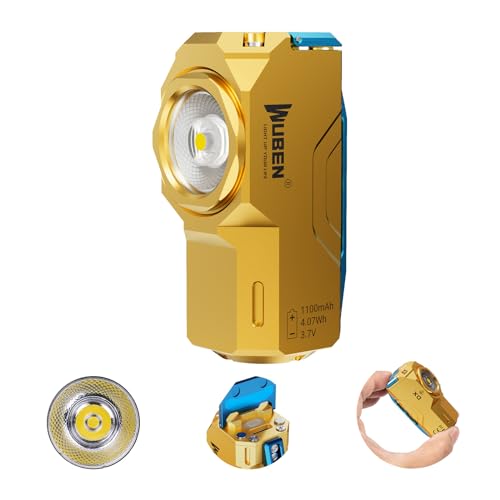 WUBEN X0 Mini Aufladbar Taschenlampen, 800 Lumen kleine EDC Flutlicht Taschenlampe, 7 Modi Magnetische Taschen Taschenlampe Für Camping, Reparatur,Wandern, Notfall (Kupfer-Brass) von WUBEN