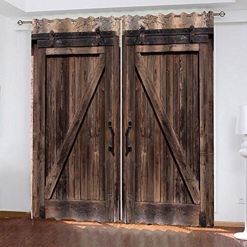 WUBMQ 3D Vorhänge Blickdicht Gardinen Wohnzimmer Ösenvorhang 2Er Set,245X230Cm (BxH) 3D Kreative Retro-Holztür Druck Thermovorhang Kälteschutz Schallschutz Vorhänge Fensterdekoration Für Guten Schlaf von WUBMQ