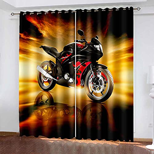 WUBMQ vorhänge Blickdicht 3D Druck Motorrad-Muster verdunkelungsvorhang für Wohnzimmer Kinderzimmer fensterdekoration gardinen mit ösen 220x215cm (BxH) 2 Stücke schallschutz Vorhang von WUBMQ