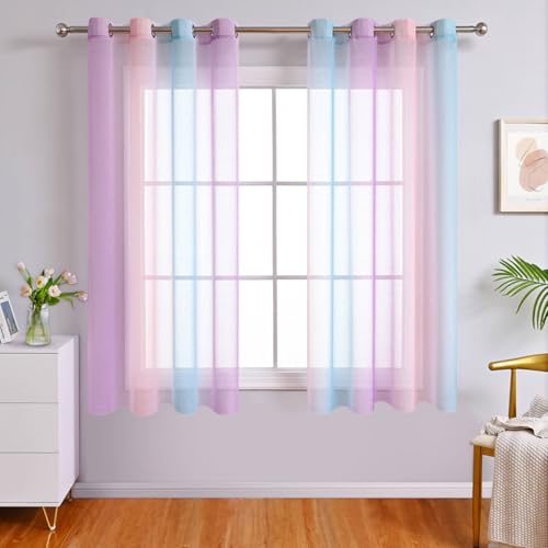 WUBODTI Farbenfrohe, durchsichtige Vorhänge, 160 cm lang, für Mädchenzimmer, Kinderzimmer, Stangentasche, Ombré-Lichtfiltervorhänge, Leinenvorhänge, 2 Paneele für Kinderzimmer, kleine Winodws, Rosa, WUBODTI Farbenfrohe, durchsichtige Vorhänge, 160 cm lang, für Mädchenzimmer, Kinderzimmer, Stangentasche, Ombré-Lichtfiltervorhänge, Leinenvorhänge, 2 Paneele für Kinderzimmer, kleine Winodws, Rosa, von WUBODTI