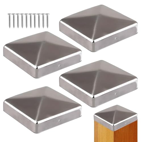 Pfostenkappen 10x10cm-5 Stück Verzinkte Pfostenabdeckung aus Metall,Pyramidenform Zaunpfosten Kappen für Holzpfosten- Abdeckkappen für Holzpfosten mit Schrauben-Witterungsbeständige Schutzkappe von WUCHAITOO