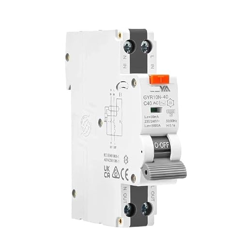 GYR10N Elektronischer RCBO 18 mm 6KA Fehlerstromschutzschalter mit Über- und Kurzschlussschutz RCBO(GYR10N-50 Type A,40A 30mA) von WUDCW