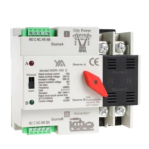 W2R Automatischer Transferschalter Elektrische Wahlschalter Doppelnetzschalter ATS 63A 100A ATS(W2R-2P-220V,2P 100A) von WUDCW