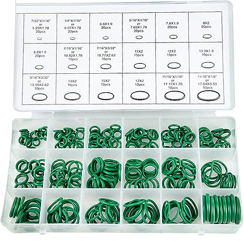 WUDQIJI Dichtungsringe Set HNBR O-Ring Sortiment 270 Stk O-Ring-Dichtung Gummi Dichtungen Ringe Dichtringe O Ring Dichtung Gummi O-Ring Auto für Sanitär Klimaanlage Reparatur(18 Größen in Grün) von WUDQIJI
