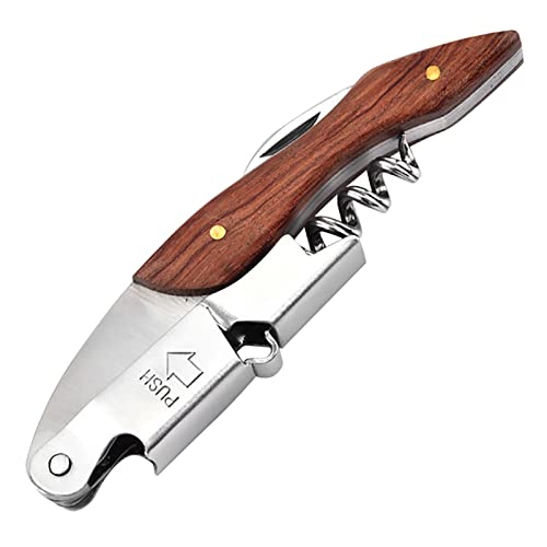 WUDQIJI Holz Kellnermesser Flaschenöffner Profi Korkenzieher All-in-One Edelstahl Weinöffner Kellner-Korkenzieher-Weinöffner Sommeliermesser mit Folienschneider für Sommeliers Kellner von WUDQIJI