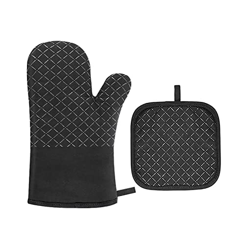 WUDQIJI Ofenhandschuhe 2er Set 27cm Topflappen Topfhandschuhe Kochhandschuhe Backhandschuhe Oven Mitts Hitzebeständig 1 Ofen Handschuhe und 1 Topflappen Set für Kochen Backen Grillen von WUDQIJI