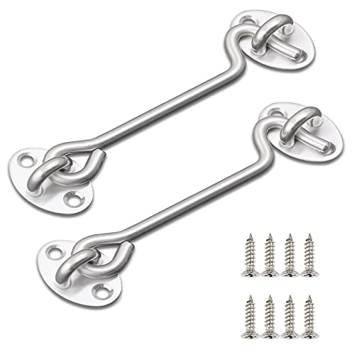 WUDQIJI Sturmhaken Kabinenhaken 2 Stück 15cm Edelstahl Fensterhaken Fensterriegel TüRhaken Tor Tuerhaken mit 8 Stk Montage Schrauben und Öse für Garagentor Fenster Scheunentor Türschlösser von WUDQIJI