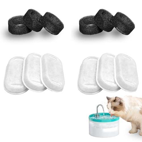 Filter für Katzenbrunnen Katzenbrunnen Filter für Katzen + 6 Filter + 6 Schwämme + Kompatibel mit 2L Katzenbrunnen Ersatzfilter mit Aktivkohle Kohlefilter von WUERKIYA