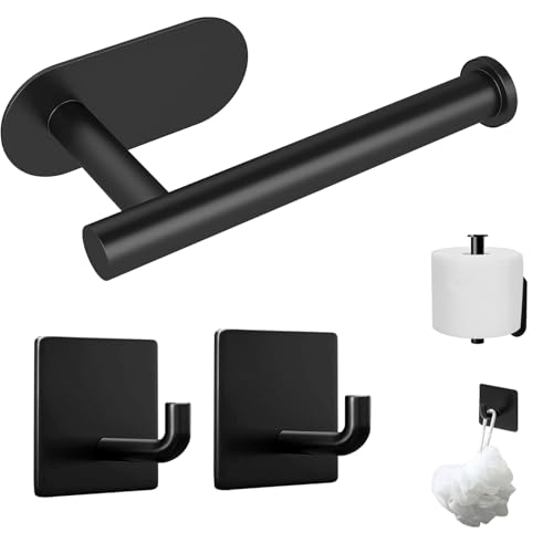Toilettenpapierhalter ohne Bohren Klopapierhalter Set, Toalleros de Baño Sin Taladro - Eleganter Toilettenpapierhalter und Handtuchhalter - Schwarzer, Rostfreier Stahl - Einfache Installation ohne von WUERKIYA
