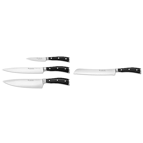 WÜSTHOF Classic Ikon Messersatz mit 3 Messern & Classic Ikon Bread Knife, 20 cm, Black von WÜSTHOF