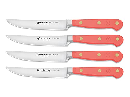 WÜSTHOF Classic Steakmesser-Satz mit 4 Messern, 12 cm, Coral Peach (Orange) von WÜSTHOF