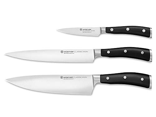 WÜSTHOF Classic Ikon Messersatz mit 3 Messern, Schwarz,silber von WÜSTHOF