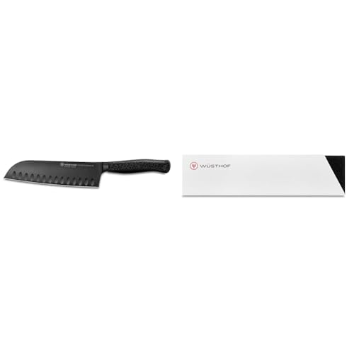 WÜSTHOF Santoku, Performer (1061231317), 17 cm Klinge, DLC-Beschichtung, Kullenschliff, schwarzes Messer & Klingenschützer (2069640205), Schutzhülle für Messer u. Küchenmesser bis 20 cm Klingenlänge von WÜSTHOF