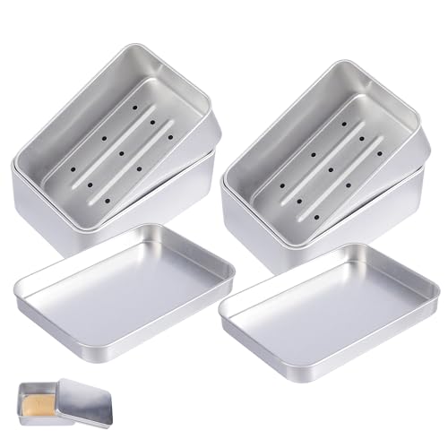WUFANC 2 Stück Seifendose Aluminium, Reise Klein Wasserdicht, Seifenschalen mit Abtropfgitter Abnehmbarem, Druckfest Rostfrei Metall, Seifenbox mit Deckel Einsatz zu Hause von WUFANC