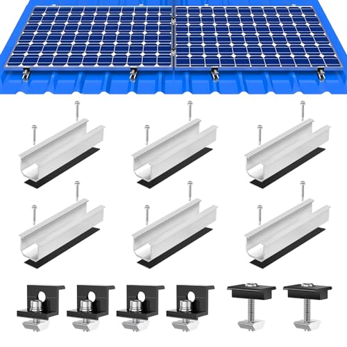 WUFANC Solarmodul Halterung - Solarpanel Halterung Mit 12cm Schienen für Solarmodule - Verstellbare Endklemmen 30mm Schwarz für 30-35mm Dicke Module - Geeignet für Flachdach und Trapezblech von WUFANC