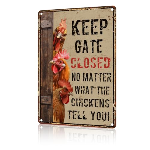 Lustiges Vintage-Metallschild mit Aufschrift "Chickens Farm Keep Gate Closed No Matter What The Chickens Tell You", Blechschild für Zuhause, Küche, Retro-Dekoration, Hof, Garten, Outdoor, 30,5 x 20,3 Lustiges Vintage-Metallschild mit Aufschrift "Chickens Farm Keep Gate Closed No Matter What The Chickens Tell You", Blechschild für Zuhause, Küche, Retro-Dekoration, Hof, Garten, Outdoor, 30,5 x 20,3 von WUFDBVX