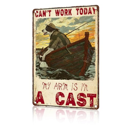 Lustiges Vintage-Metallschild mit Aufschrift "Fishing Can't Not Work Today My Arm Is In A Cast Blechschild für Zuhause, Küche, Retro-Dekoration, Hof, Garten, Outdoor, 30,5 x 20,3 cm Lustiges Vintage-Metallschild mit Aufschrift "Fishing Can't Not Work Today My Arm Is In A Cast Blechschild für Zuhause, Küche, Retro-Dekoration, Hof, Garten, Outdoor, 30,5 x 20,3 cm von WUFDBVX