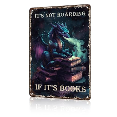 Lustiges Vintage-Metallschild mit Aufschrift "It's Not Hoarding If It's Books", Drache, Blechschild für Zuhause, Küche, Retro-Dekoration, Hof, Garten, Outdoor, 30,5 x 20,3 cm Lustiges Vintage-Metallschild mit Aufschrift "It's Not Hoarding If It's Books", Drache, Blechschild für Zuhause, Küche, Retro-Dekoration, Hof, Garten, Outdoor, 30,5 x 20,3 cm von WUFDBVX