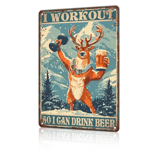 Lustiges Vintage-Metallschild mit Rentier-Motiv "I Workout So I Can Drink Beer Deer", Blechschild für Zuhause, Küche, Retro-Dekoration, Hof, Garten, Outdoor, 30,5 x 20,3 cm Lustiges Vintage-Metallschild mit Rentier-Motiv "I Workout So I Can Drink Beer Deer", Blechschild für Zuhause, Küche, Retro-Dekoration, Hof, Garten, Outdoor, 30,5 x 20,3 cm von WUFDBVX