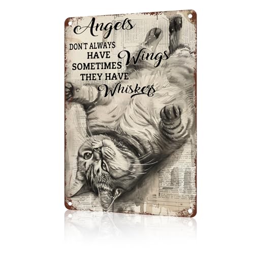 Lustiges Vintage-Metallschild mit englischer Aufschrift "Angels Don't Always Have Wings Sometimes They Have Whiskers" Blechschild für Zuhause, Küche, Retro-Dekoration, Hof, Garten, Outdoor, 30,5 x Lustiges Vintage-Metallschild mit englischer Aufschrift "Angels Don't Always Have Wings Sometimes They Have Whiskers" Blechschild für Zuhause, Küche, Retro-Dekoration, Hof, Garten, Outdoor, 30,5 x von WUFDBVX