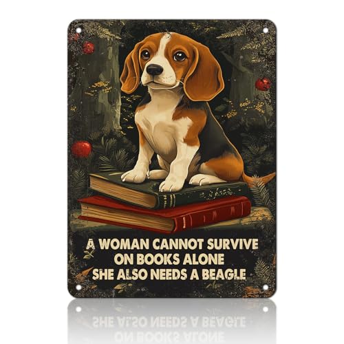 WUFDBVX Lustiges Metall-Blechschild mit Aufschrift "A Woman Cannot Survive on Books Alone She Also Needs A Beagle", Vintage-Metallschild, Retro-Wanddekoration für Zuhause, Bar, Pub, Café, Garage WUFDBVX Lustiges Metall-Blechschild mit Aufschrift "A Woman Cannot Survive on Books Alone She Also Needs A Beagle", Vintage-Metallschild, Retro-Wanddekoration für Zuhause, Bar, Pub, Café, Garage von WUFDBVX