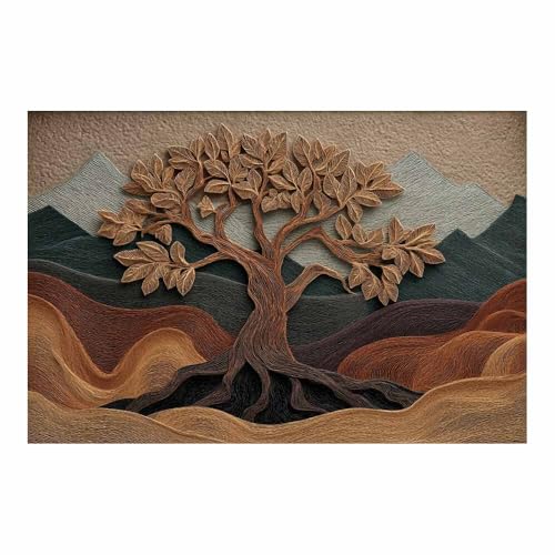 WUFIEA Baum des Lebens Modern Leinwandbild Bergblickbaum Wohnzimmer Schlafzimmer Wandbild(Braun)-60x80cm Ungerahmt von WUFIEA