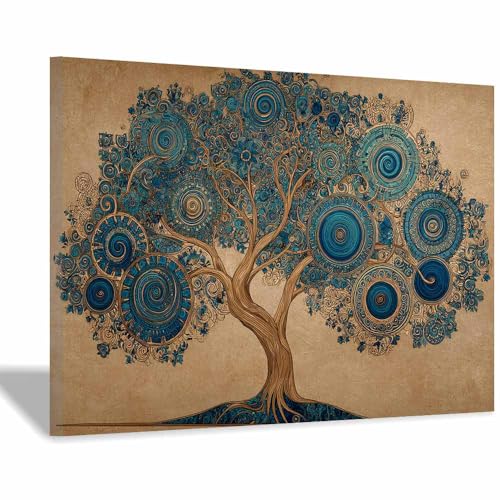 WUFIEA Baum des Lebens Modern Leinwandbild Blau geäderter Baum Wohnzimmer Schlafzimmer Wandbild(Bleu verstecken)-60x90cm Gerahmt von WUFIEA