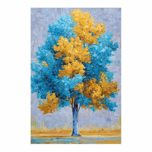 WUFIEA Baum des Lebens Modern Leinwandbild Blaugoldener Baum Wohnzimmer Schlafzimmer Wandbild(Blau)-40x60cm Ungerahmt von WUFIEA