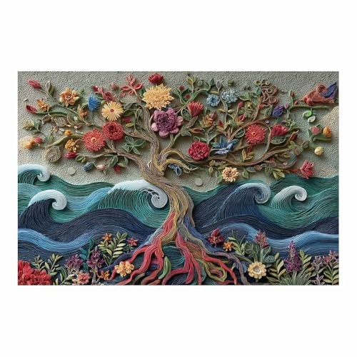 WUFIEA Baum des Lebens Modern Leinwandbild Blumenbaum Wohnzimmer Schlafzimmer Wandbild(Orange)-70x100cm Ungerahmt von WUFIEA
