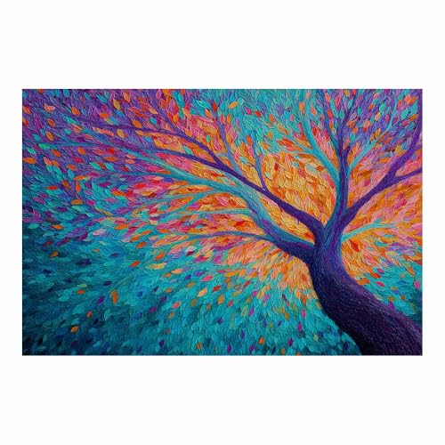 WUFIEA Baum des Lebens Modern Leinwandbild Bunter Blätterbaum Wohnzimmer Schlafzimmer Wandbild(Mehrfarbige)-70x100cm Ungerahmt von WUFIEA